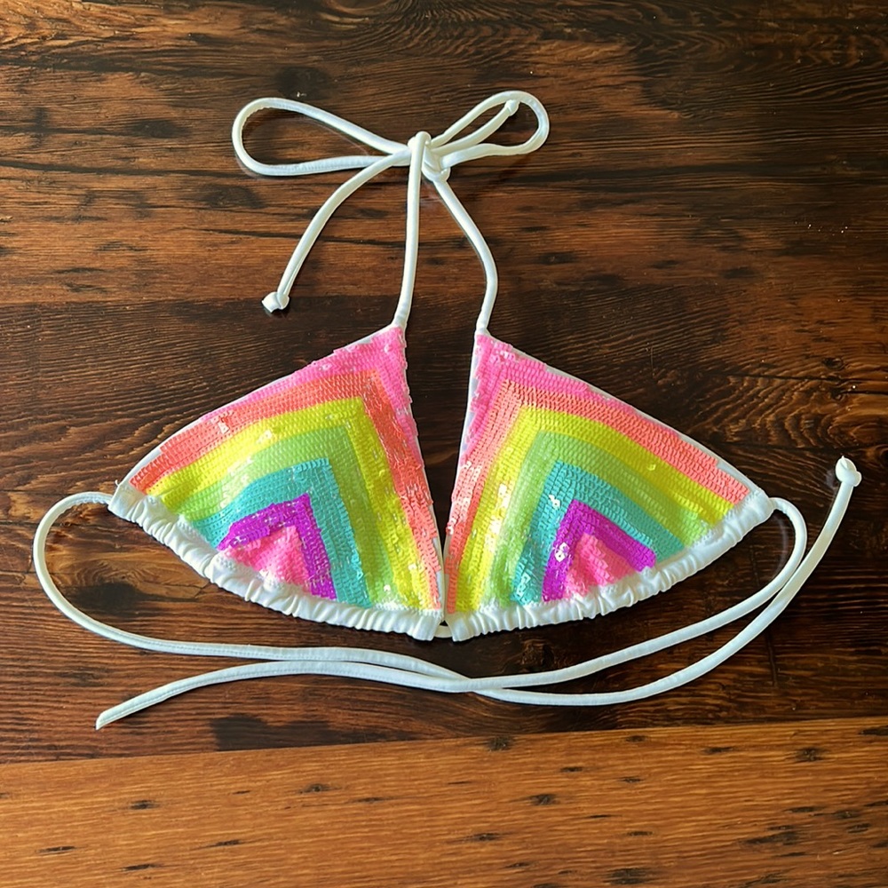 Victoria's Secret sequin rainbow chevron bikini top size Small